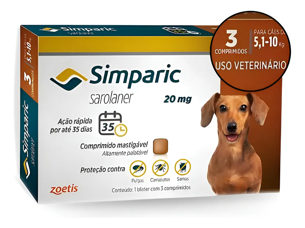 Simparic Zoetis Cão 5 A 10 Kg Antipulgas Carrapatos  1 Comprimido