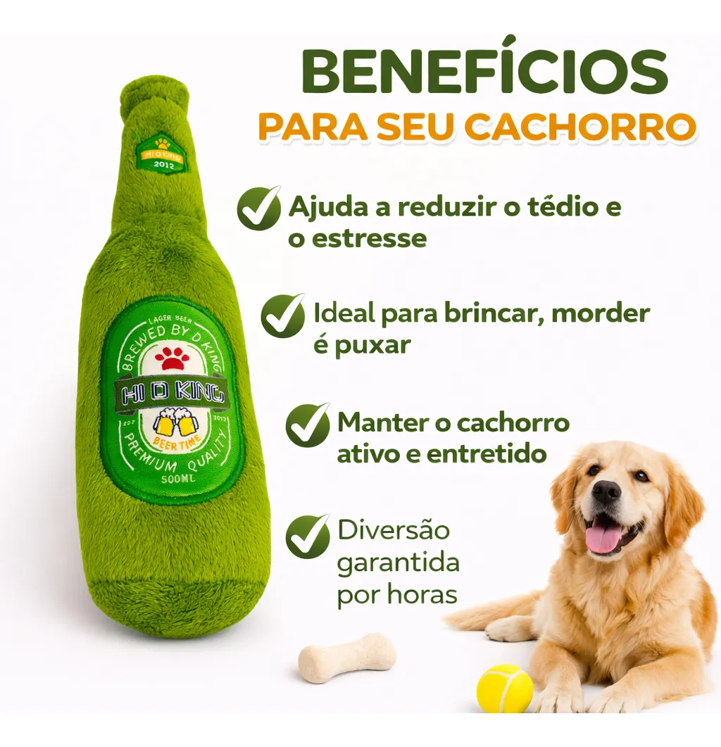 Brinquedo Cachorro Pelúcia Garrafa Cerveja Cães Pet C/ Apito - Imagem 3