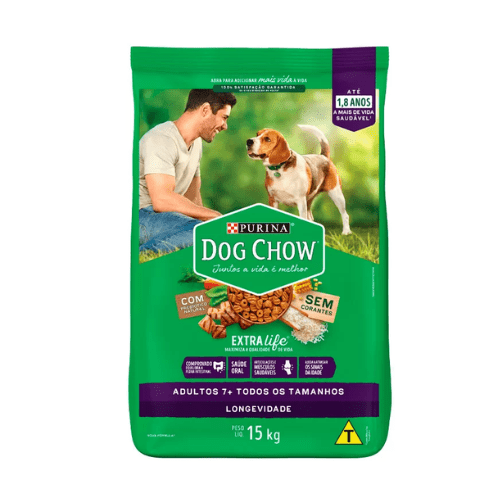 Dog Chow 7+ para Cão Adulto todos os tamanhos sabor carne & frango